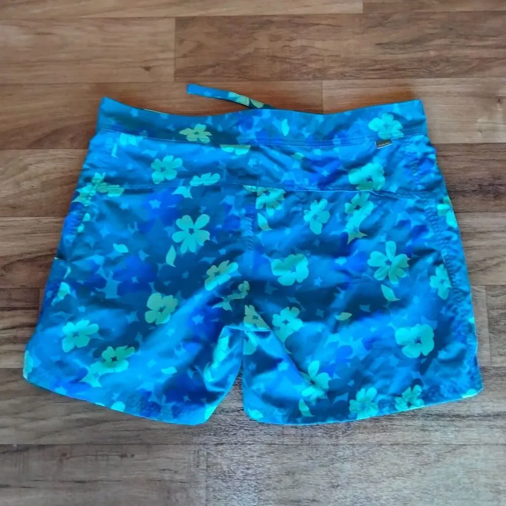 Cabela's‎ Mens Large Board Shorts Surf Swim Trunks Blue Tropical Flowers Tiki